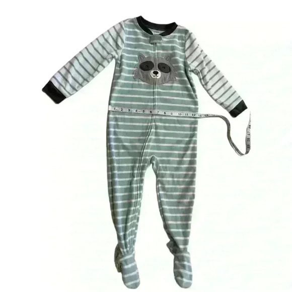 New Carter's Raccoon Fleece Pajama PJs 1 pc Boy Sleeper Footless Size 3T Green - Picture 4 of 9